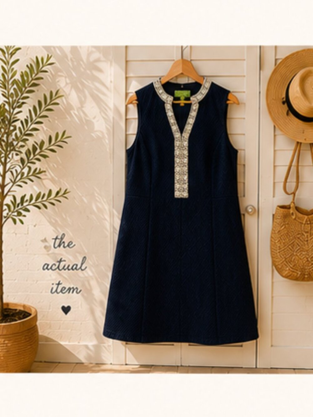 Crochet Trim Woven Textured Coastal Navy Mini Dress Papagallo 14